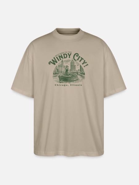 Windy City Skyboat Silhouette - Stanley/Stella Blaster Oversized T-Shirt - stone