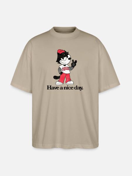 Felix The Cat In Skater Style & Have A Nice Day - Stanley/Stella Blaster Oversized T-Shirt  - stone