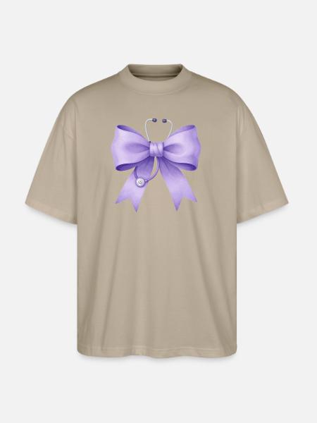 Purple Bow with Stethoscope - Stanley/Stella Blaster Oversized T-Shirt - stone