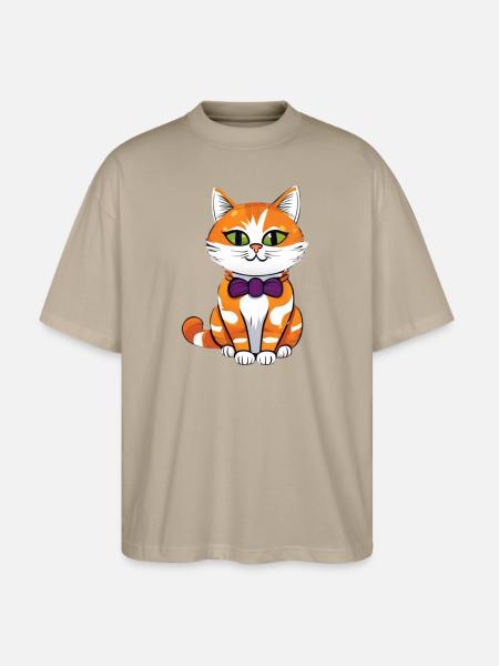 Orange Cat Bowtie Charm - Stanley/Stella Blaster Oversized T-Shirt - stone