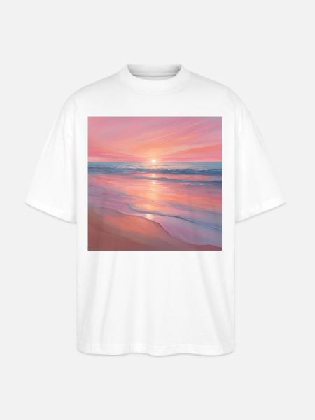 Pink Sunset Ocean Scene - Stanley/Stella Blaster Oversized T-Shirt - white