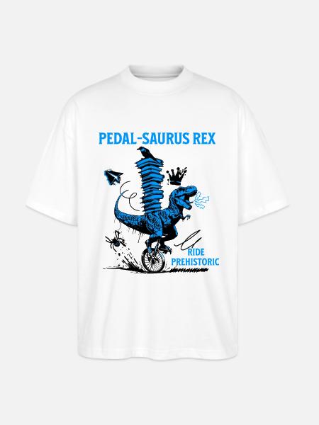 Pedal-Saurus Rex – Ride Prehistoric - Stanley/Stella Blaster Oversized T-Shirt - white
