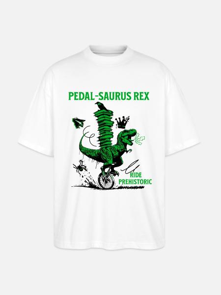 Pedal-Saurus Rex – Ride Prehistoric - Stanley/Stella Blaster Oversized T-Shirt - white