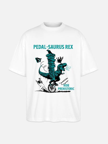 Pedal-Saurus Rex – Ride Prehistoric - Stanley/Stella Blaster Oversized T-Shirt - white