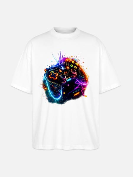 Neon Game Controller Splash - Stanley/Stella Blaster Oversized T-Shirt - white