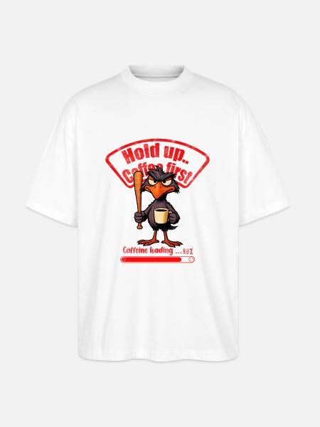 Caffeinated Crow Loading Graphic - Stanley/Stella Blaster Oversized T-Shirt - white