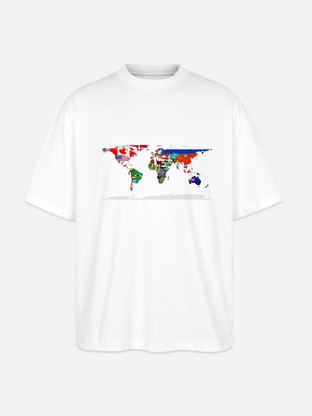 Flag Map Of The World - Stanley/Stella Blaster Oversized T-Shirt  - white