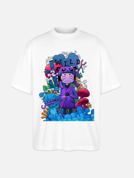Wild Dreamer Neon Mushrooms - Stanley/Stella Blaster Oversized T-Shirt - white