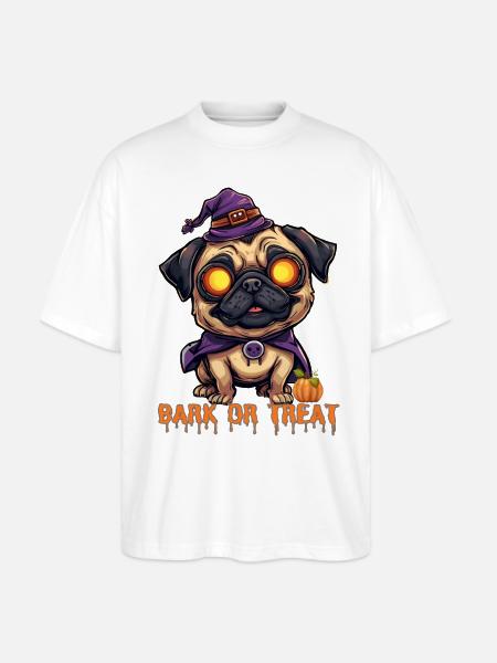 Pug Halloween Bark or Treat - Stanley/Stella Blaster Oversized T-Shirt - white