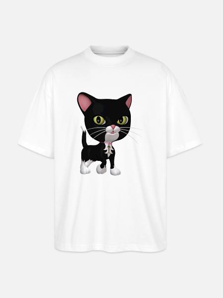 Black and White Cat - Stanley/Stella Blaster Oversized T-Shirt - white