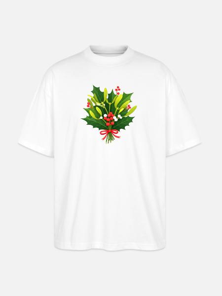 Festive Holly Botanical Design - Stanley/Stella Blaster Oversized T-Shirt  - white