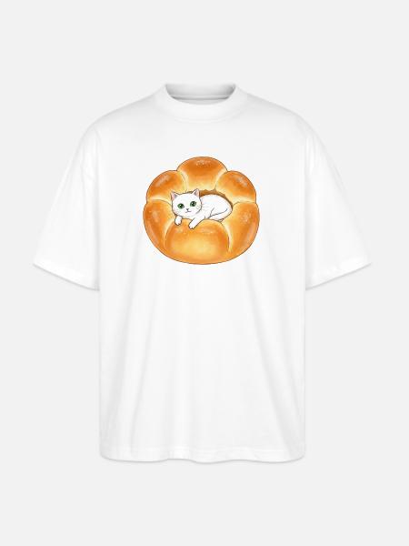 Whimsical Cat in Bread Illustration - Stanley/Stella Blaster Oversized T-Shirt - white