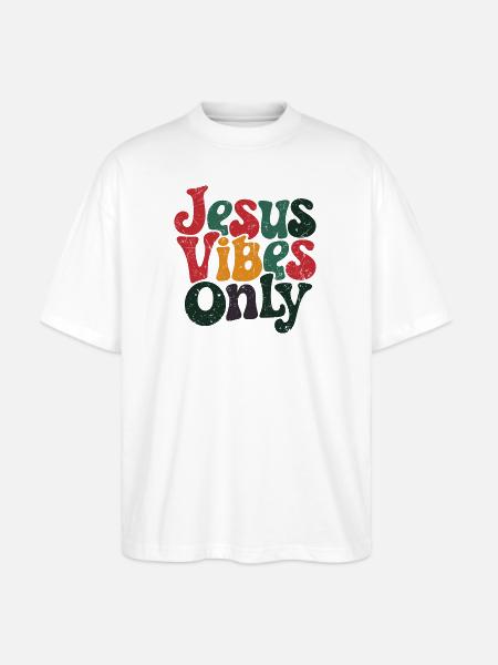 Festive Jesus Vibes Only Design - Stanley/Stella Blaster Oversized T-Shirt - white