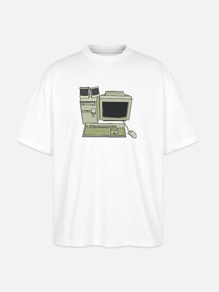 Retro Computer Desk Setup - Stanley/Stella Blaster Oversized T-Shirt - white