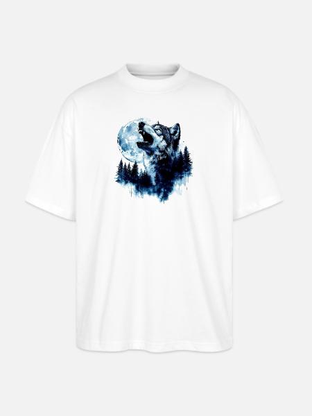 Wolf Howling at the Moon - Stanley/Stella Blaster Oversized T-Shirt - white