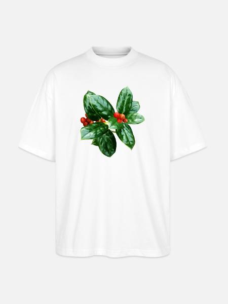 Holly With Berries - Stanley/Stella Blaster Oversized T-Shirt - white