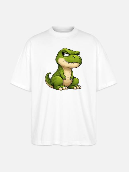 Grumpy T-Rex cartoon skeptical expression - Stanley/Stella Blaster Oversized T-Shirt - white