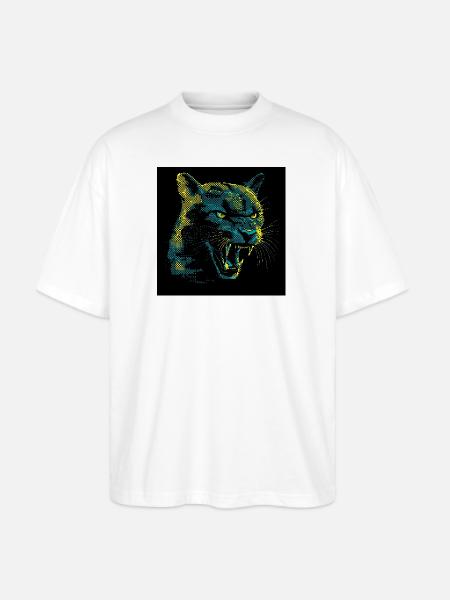 Neon Halftone Cat Roar - Stanley/Stella Blaster Oversized T-Shirt - white