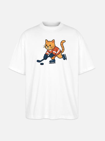 Ice Hockey Cat - Stanley/Stella Blaster Oversized T-Shirt - white