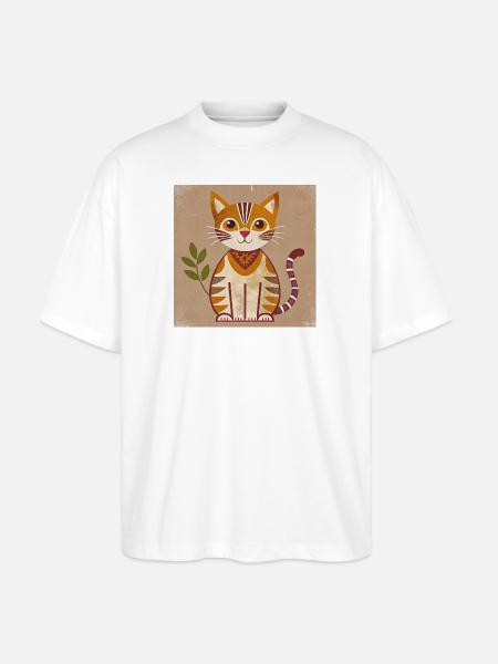 Rustic Geometric Cat Illustration - Stanley/Stella Blaster Oversized T-Shirt - white