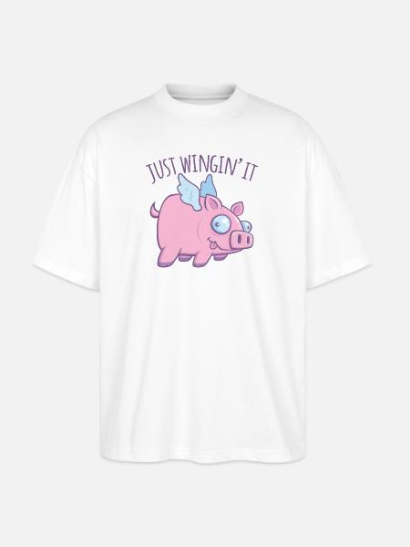 Just Wingin’ It Derpy Flying Pig - Stanley/Stella Blaster Oversized T-Shirt - white