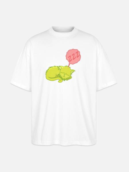 Lime Neon Sleepy Cat - Stanley/Stella Blaster Oversized T-Shirt - white