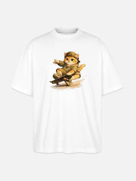 Skate Kitten on Board - Stanley/Stella Blaster Oversized T-Shirt - white