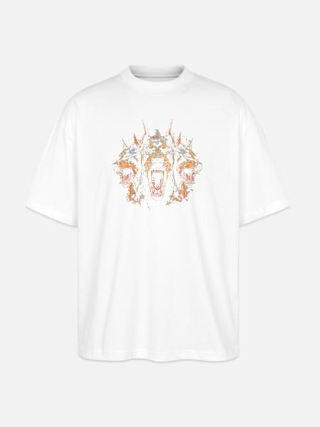 Triple-Headed Fiery Doberman - Stanley/Stella Blaster Oversized T-Shirt - white