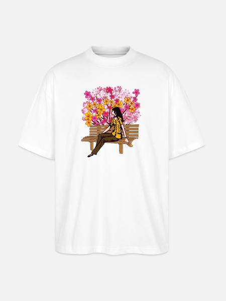 Floral Bloom Bench Serenity - Stanley/Stella Blaster Oversized T-Shirt  - white