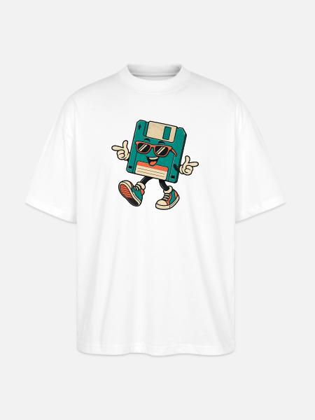 Retro Disk Mascot with Sunglasses - Stanley/Stella Blaster Oversized T-Shirt  - white
