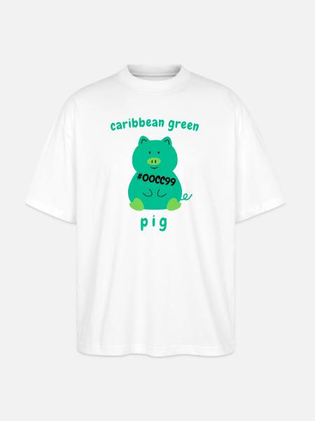 Caribbean green Pig - Stanley/Stella Blaster Oversized T-Shirt - white