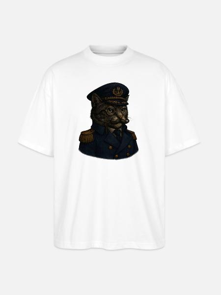 Admiral Whiskers: The Feline Commander - Stanley/Stella Blaster Oversized T-Shirt  - white