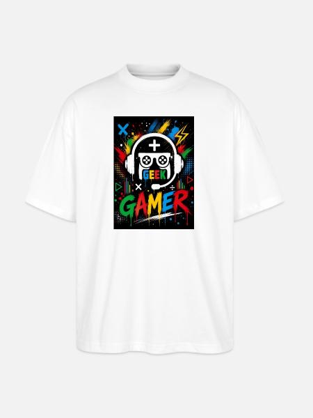 Gamer Geek Neon Splash - Stanley/Stella Blaster Oversized T-Shirt - white