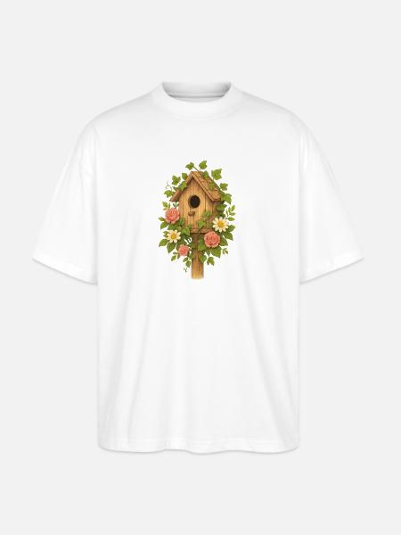 Rustic Floral Birdhouse Design - Stanley/Stella Blaster Oversized T-Shirt  - white