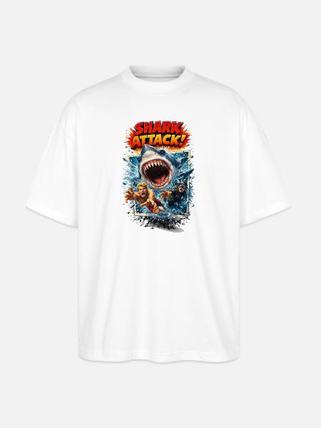 Shark Attack Retro Comic Splash - Stanley/Stella Blaster Oversized T-Shirt - white