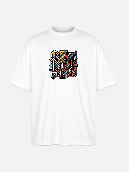 Abstract Geometric Tech Art - Stanley/Stella Blaster Oversized T-Shirt  - white