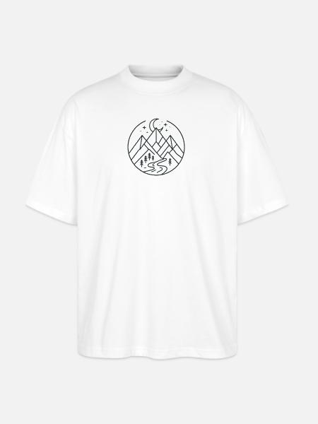 Moonlit Mountain River Line Art - Stanley/Stella Blaster Oversized T-Shirt - white