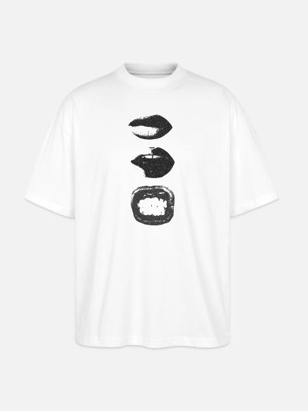 Mono Lip Print Kiss Pattern - Stanley/Stella Blaster Oversized T-Shirt  - white