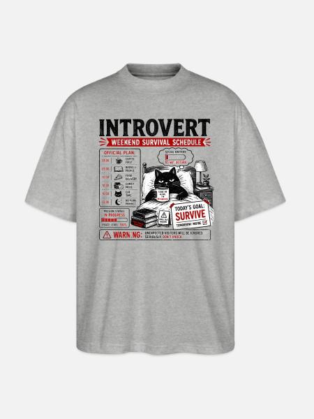 Introvert Weekend Survival Schedule - Stanley/Stella Blaster Oversized T-Shirt - heather gray