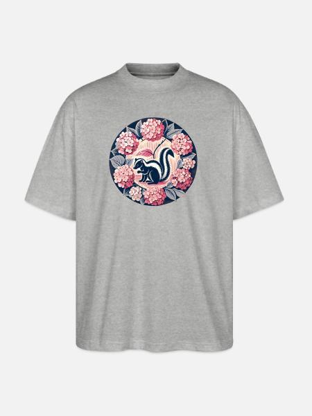 Hydrangea Circle Skunk Motif - Stanley/Stella Blaster Oversized T-Shirt - heather gray