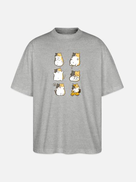 Chubby Calico Cat Expressions - Stanley/Stella Blaster Oversized T-Shirt  - heather gray