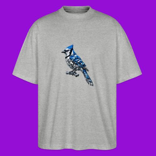 Silver Blue Jay on Perch + Flight Stages 2-print - Stanley/Stella Blaster Oversized T-Shirt 