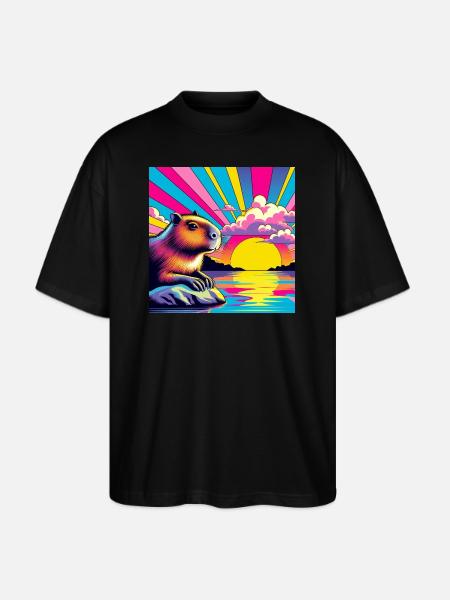 Neon Sunset Guinea Pig - Stanley/Stella Blaster Oversized T-Shirt - black