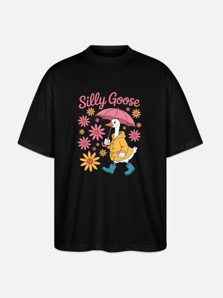 Silly Goose With Umbrella - Stanley/Stella Blaster Oversized T-Shirt  - black