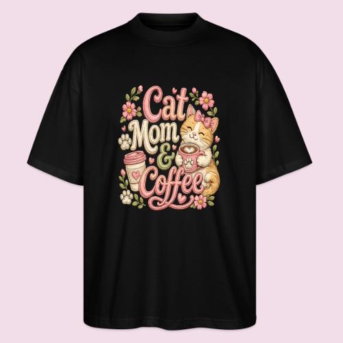 Cat Mom & Coffee Faux Stitched Cat Lover Design - Stanley/Stella Blaster Oversized T-Shirt 