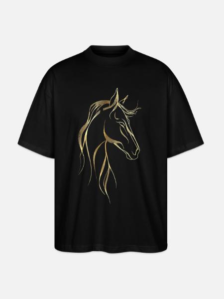 Golden horse line art  - Stanley/Stella Blaster Oversized T-Shirt  - black