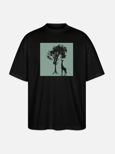 Giraffe Tree Silhouette Nature - Stanley/Stella Blaster Oversized T-Shirt  - black