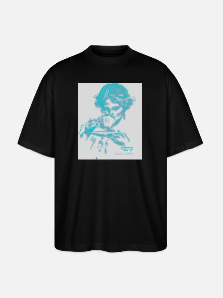 Cyan Coffee Sketch Portrait - Stanley/Stella Blaster Oversized T-Shirt - black