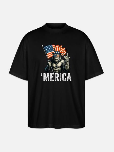 Bigfoot Merica Rock American Flag - Stanley/Stella Blaster Oversized T-Shirt  - black