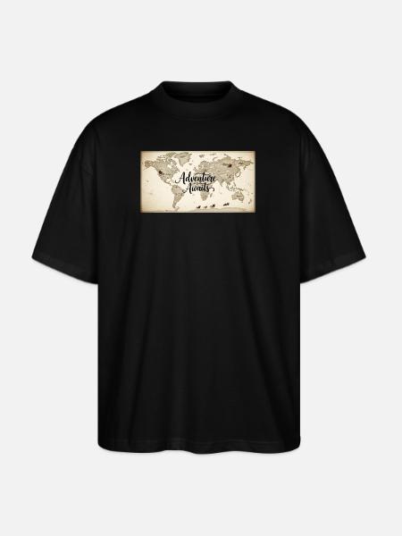 Adventure Awaits World Map - Stanley/Stella Blaster Oversized T-Shirt  - black